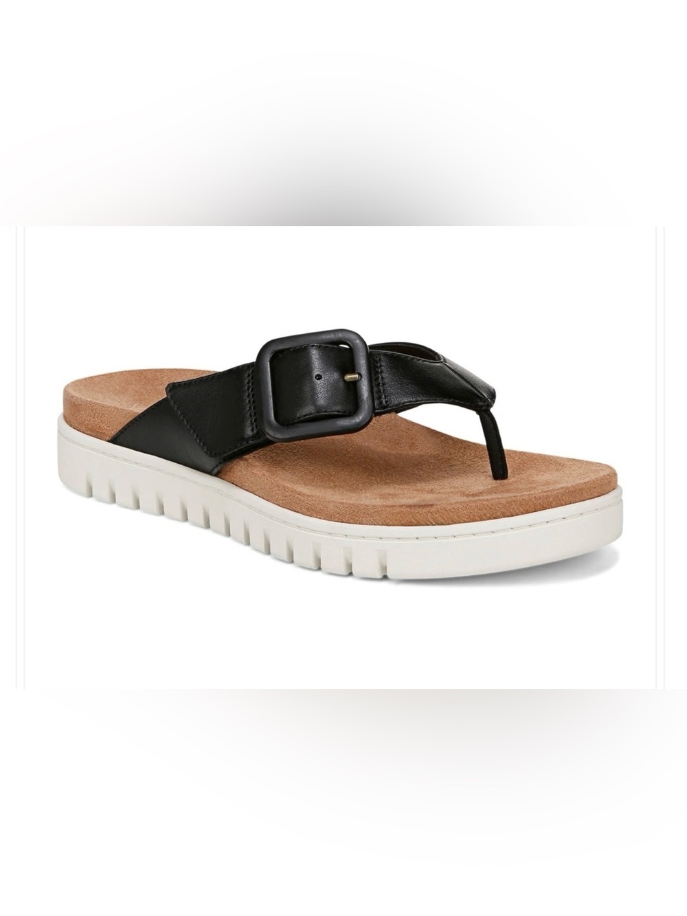 Vionic Uptown Marin Black Thong Sandal with White Lug Sole
